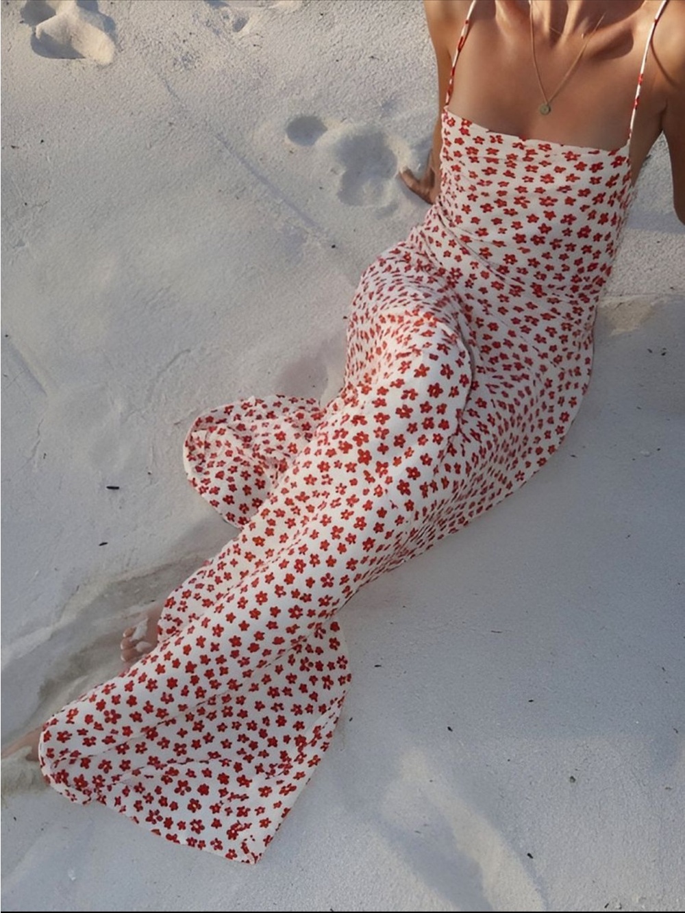 NWT! Commense White Maxi Dress with Red Floral Print Size Small 2-6